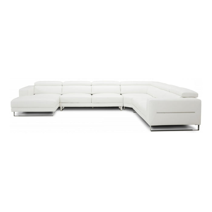 Hawkey - Contemporary White Full Leather U Shaped Left Facing Sectional Sofa