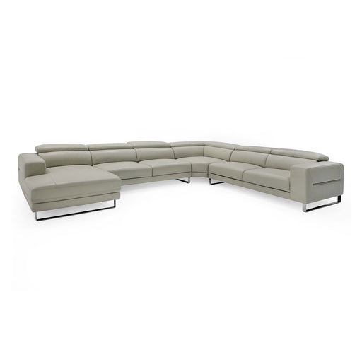 Hawkey - Contemporary Light Grey Leather LAF Chaise Sectional Sofa