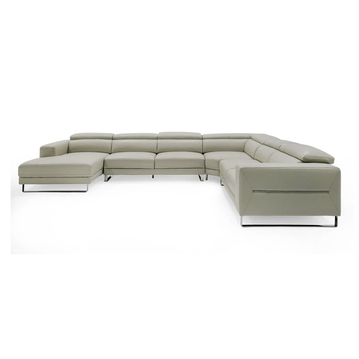 Hawkey - Contemporary Light Grey Leather LAF Chaise Sectional Sofa