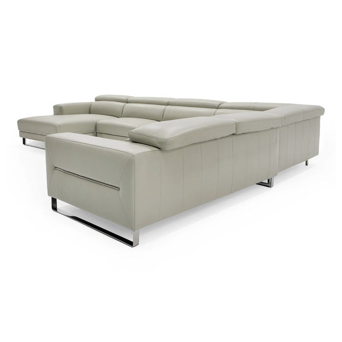 Hawkey - Contemporary Light Grey Leather LAF Chaise Sectional Sofa