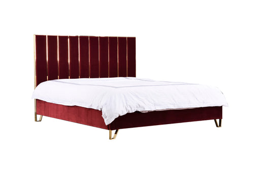 Eastern King Reyes Modern Red Velvet & Gold Bed