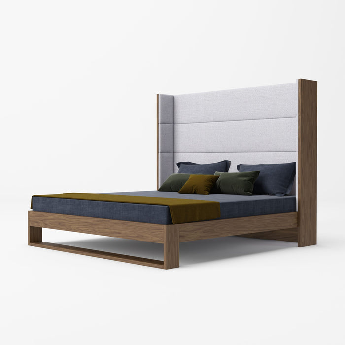 Helenora - Contemporary Grey Fabric & Walnut Trim Bed