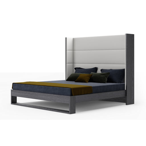 Heloise - Queen Contemporary White Leather & Grey Elm Trim Bed