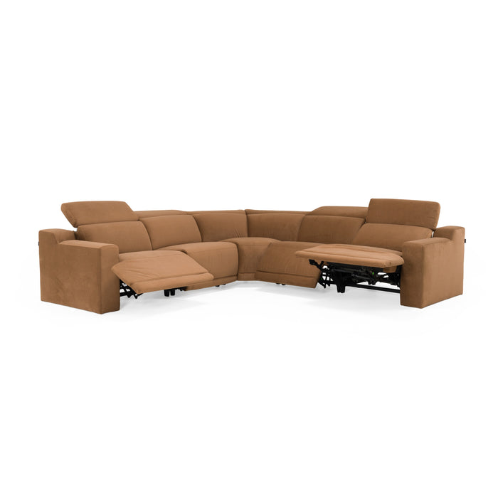 Horton - Modern Brown Fabric Sectional Sofa w/ 3 Recliners