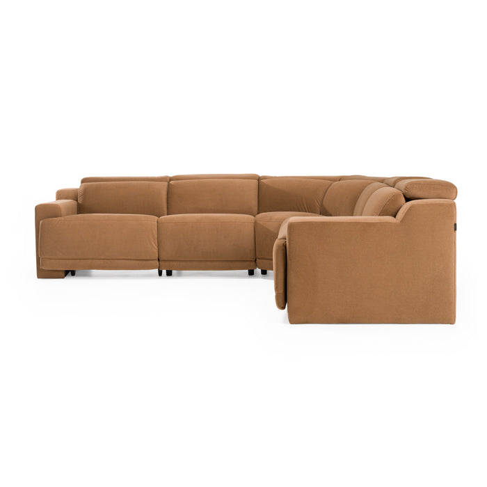 Horton - Modern Brown Fabric Sectional Sofa w/ 3 Recliners