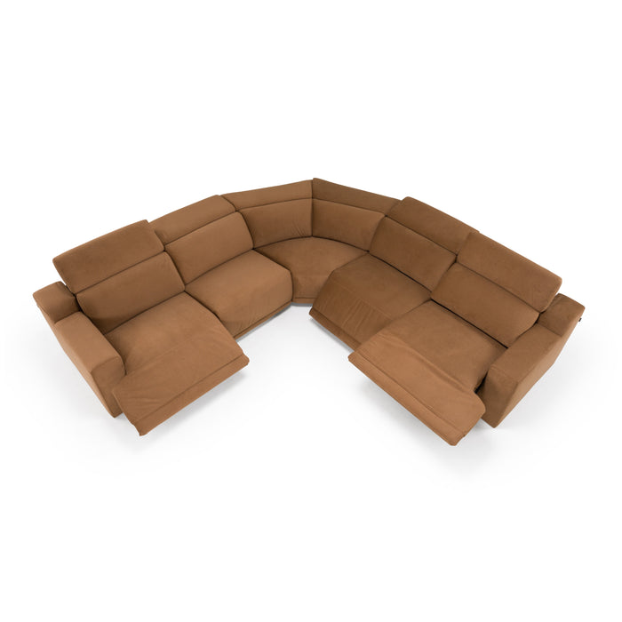 Horton - Modern Brown Fabric Sectional Sofa w/ 3 Recliners