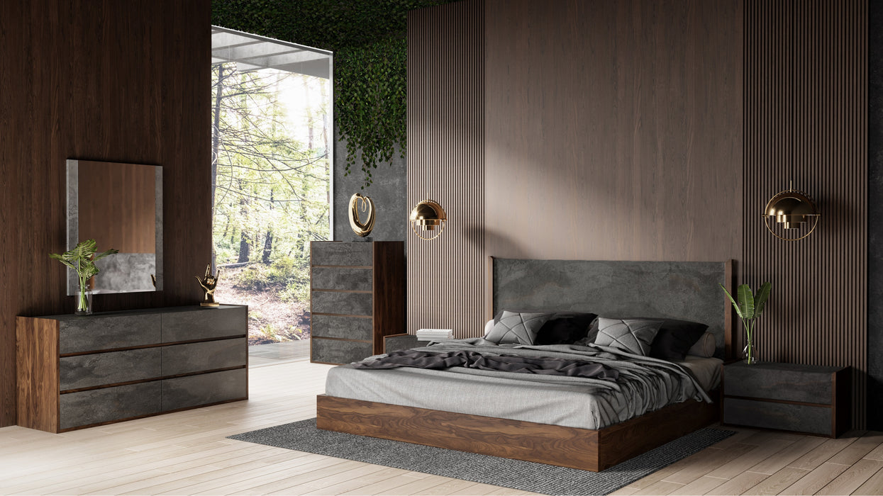 Eastern King Rado - Modern Walnut & Volcanic Slate Bedroom set