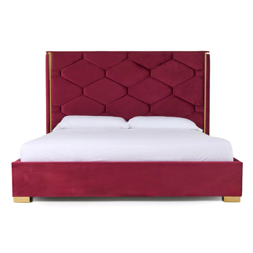 Eastern King Janet - Modern Red Velvet + Gold Bed
