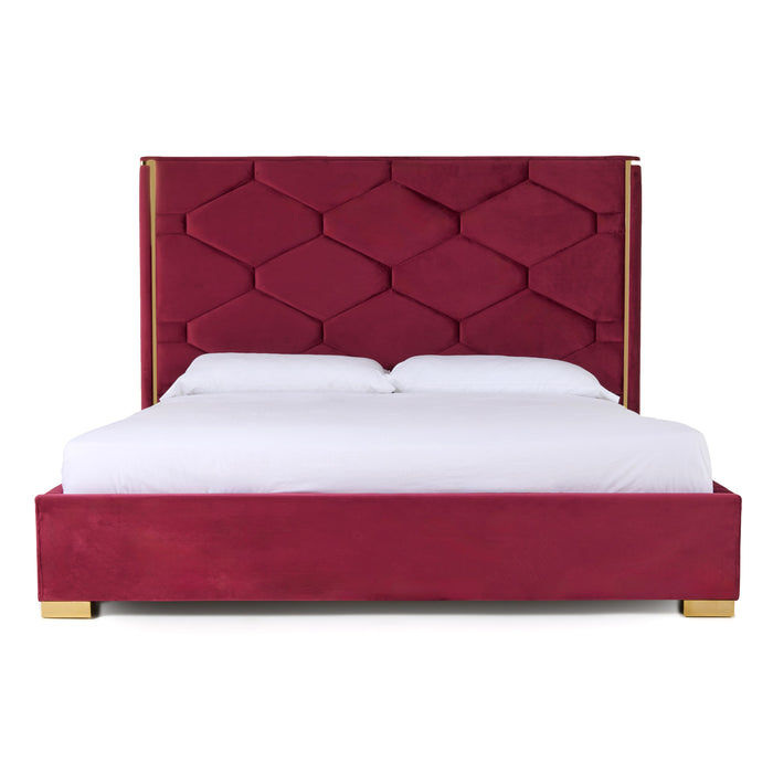 Eastern King Janet - Modern Red Velvet + Gold Bed