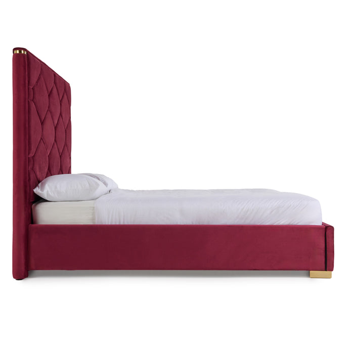 Eastern King Janet - Modern Red Velvet + Gold Bed