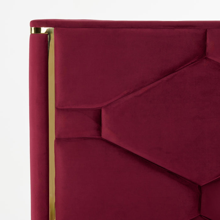 Eastern King Janet - Modern Red Velvet + Gold Bed