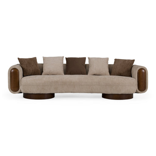 Kiran - Modern Beige + Brown Fabric Sofa