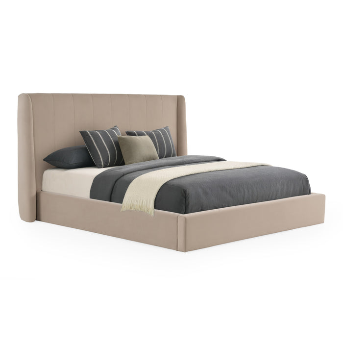 Kiro + Roma - Modern Tan Fabric + Walnut 4-Piece Bedroom Set