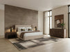 Eastern King Kiro + Roma - Modern Tan Fabric + Walnut 4-Piece Bedroom Set