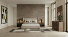 Kiro + Roma - Modern Tan Fabric + Walnut 4-Piece Bedroom Set