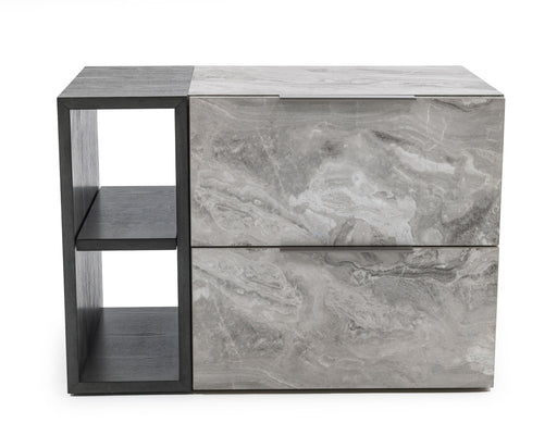 Maranello - Modern Grey Wash & Faux Marble Nightstand