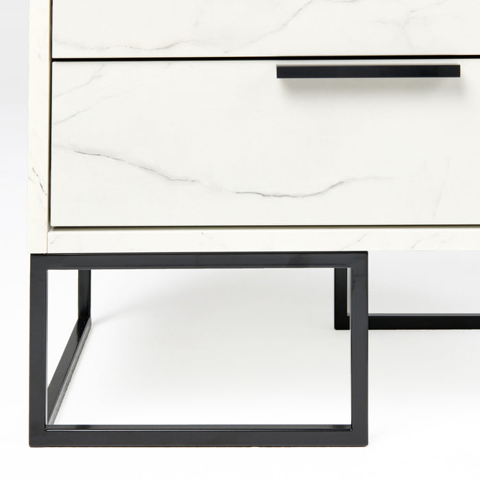 Marbella - Italian Modern White Marble Bed with 2 Nightstands