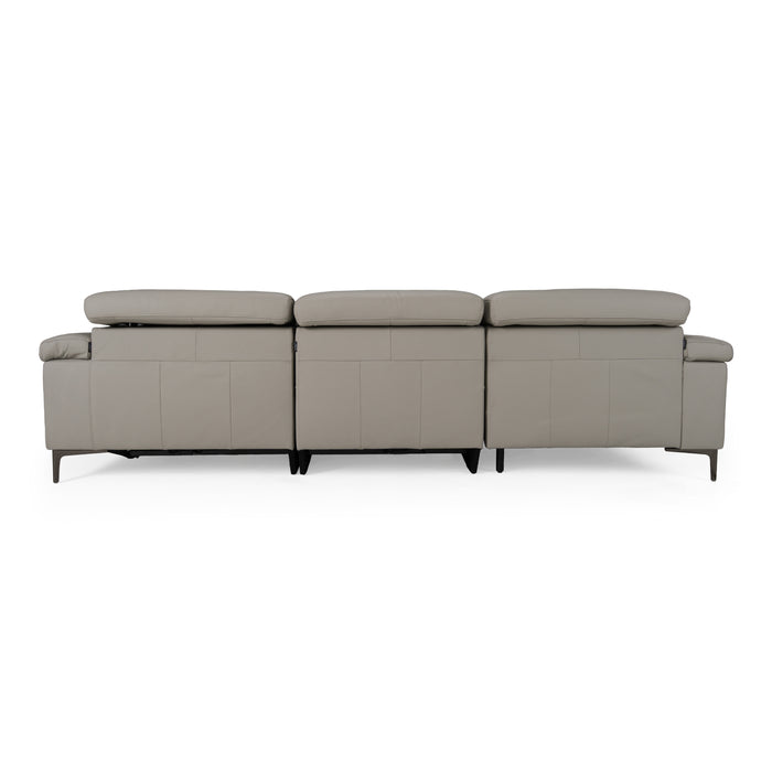 Meidas - Modern Light Grey Leather Sectional Sofa + 2 Recliners - Left Facing Chaise