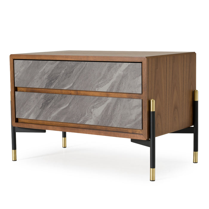 Metcalf - Mid-Century Walnut & Grey Nightstand