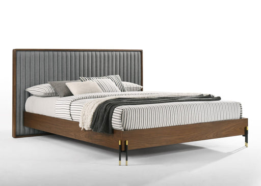 Metcalf - Queen Mid-Century Walnut & Grey Bed