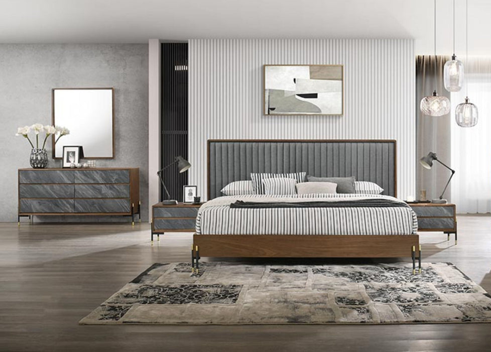 Metcalf - Eastern King Mid-Century Walnut & Grey Bedroom Set