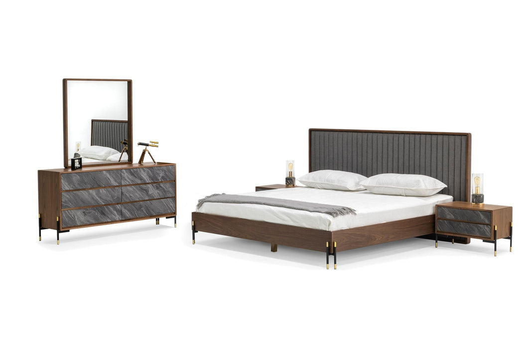 Metcalf - Queen Mid-Century Walnut & Grey Bedroom Set
