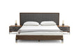 Queen Metcalf - Mid-Century Walnut & Grey Bed w/ Two Nightstands