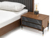 Eastern King Metcalf - Mid-Century Walnut & Grey Bed w/ Two Nightstands