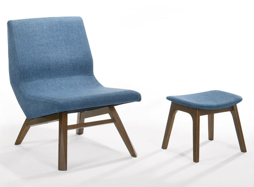 Whitney - Modern Blue & Walnut Accent Chair & Ottoman