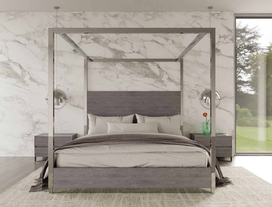 Arlene Modern Grey Elm & Stainless Steel Canopy Bed