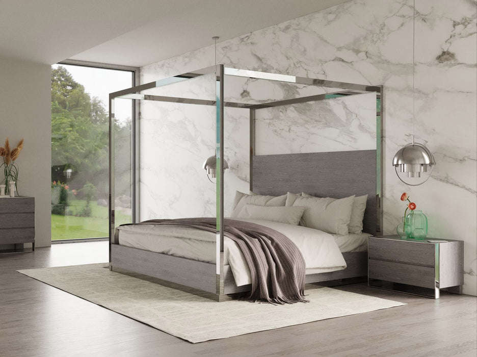Arlene Modern Grey Elm & Stainless Steel Canopy Bed
