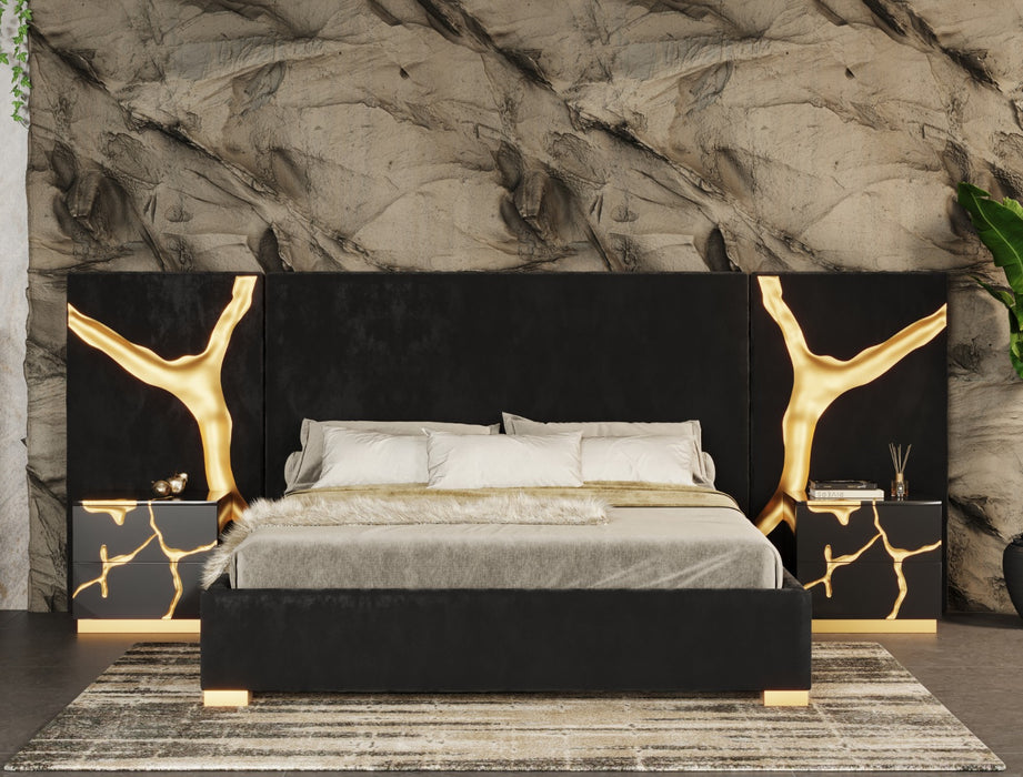 Aspen - Glam Black Velvet & Gold Bed