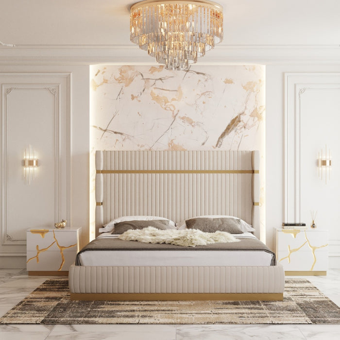 Sterling Modern Beige Bonded Leather & Gold Bed