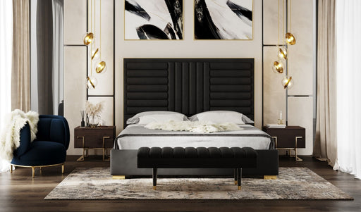 Queen Daystar - Modern Black Velvet and Gold Bed