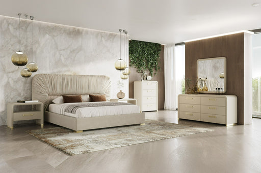 Florence - Modern Beige Velvet + Leatherette Bedroom Set