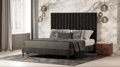 Eastern King Hemlock Modern Grey Velvet Bed