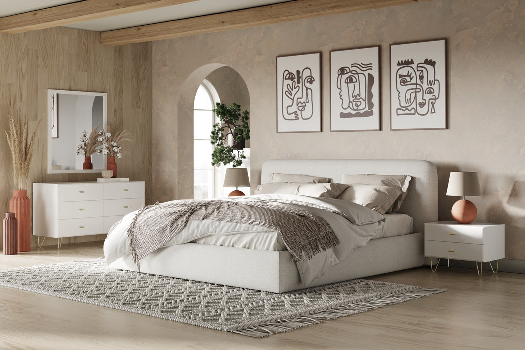Liam - Modern Ivory Fabric Upholstered Bed