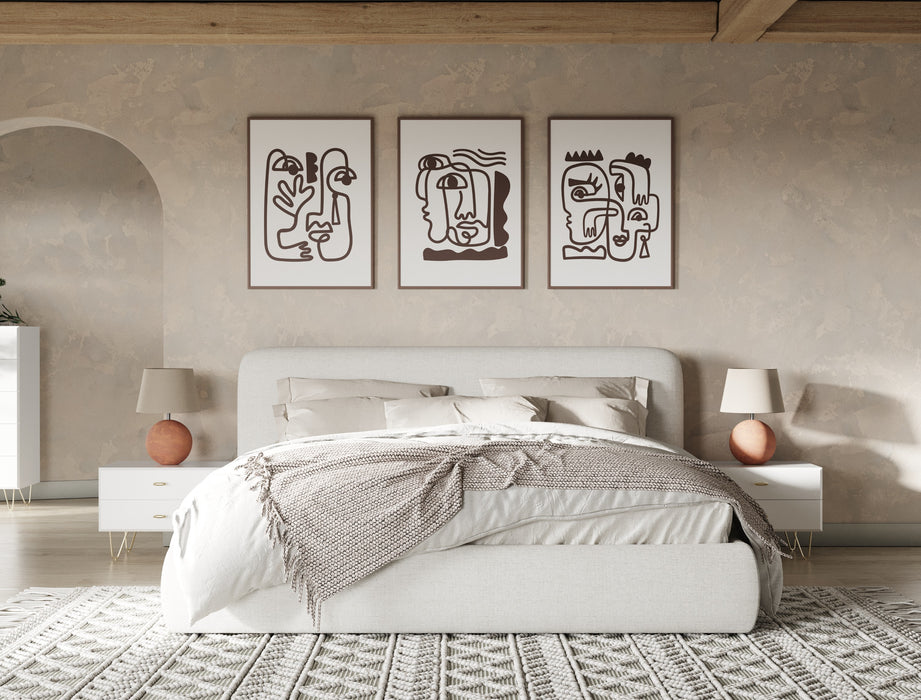 Liam - Modern Ivory Fabric Upholstered Bed