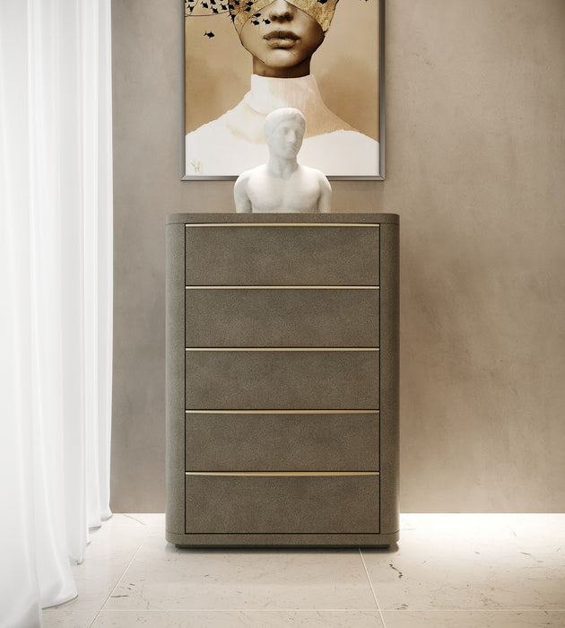 Lois - Modern Beige Shagreen + Brass Chest