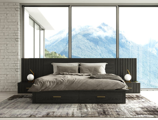 Manchester- Contemporary Platform Dark Grey Q Bed with Two Nightstands