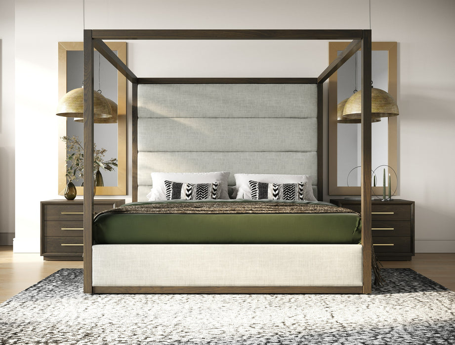 Manhattan - Contemporary Canopy Brown Oak Bed