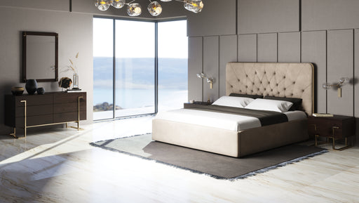Moontide - Glam Beige Velvet and Brushed Brass EK Bedroom Set