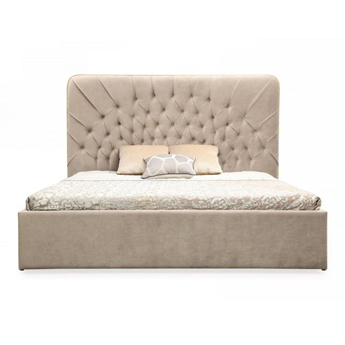 Moontide - Glam Beige Velvet and Brushed Brass Bed
