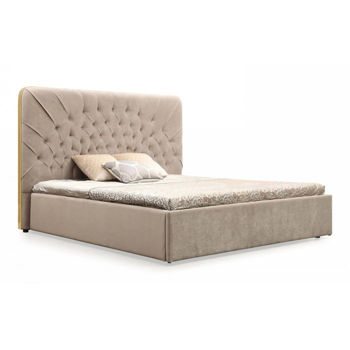 Moontide - Glam Beige Velvet and Brushed Brass Bed