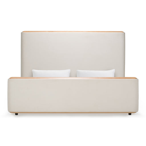 Mora - Modern Cream Fabric + Wood Bed