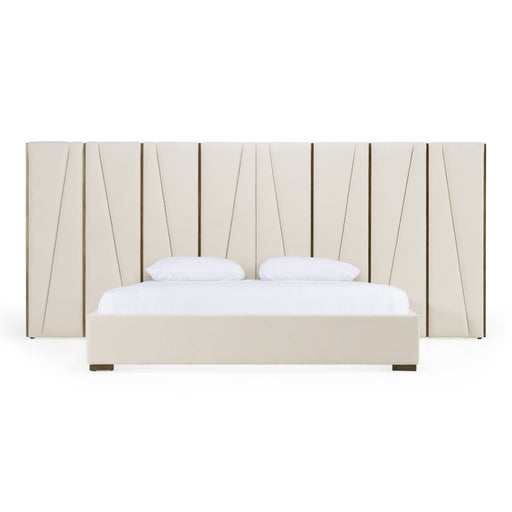 Nixa - Modern Beige Velvet + Brushed Bronze Bed