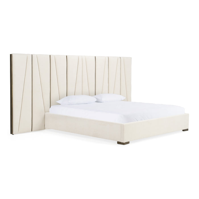 Nixa - Modern Beige Velvet + Brushed Bronze Bed
