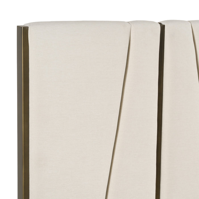 Nixa - Modern Beige Velvet + Brushed Bronze Bed + Birch Nightstands