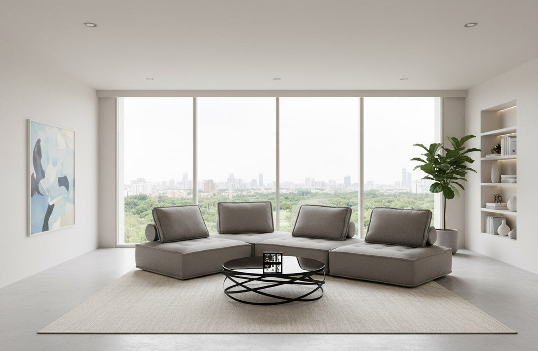 Nolden - Modern Grey Fabric Modular 4-Piece Sectional Sofa