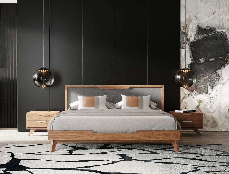 Soria Mid-Century Grey & Walnut Bed
